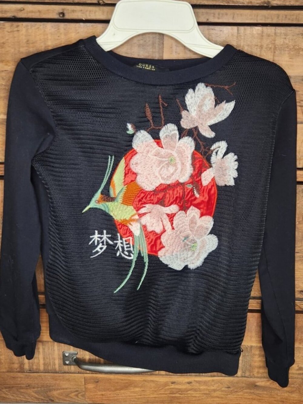 Guess Girls Size 10 Kids Long Sleeve Black Floral Shirt